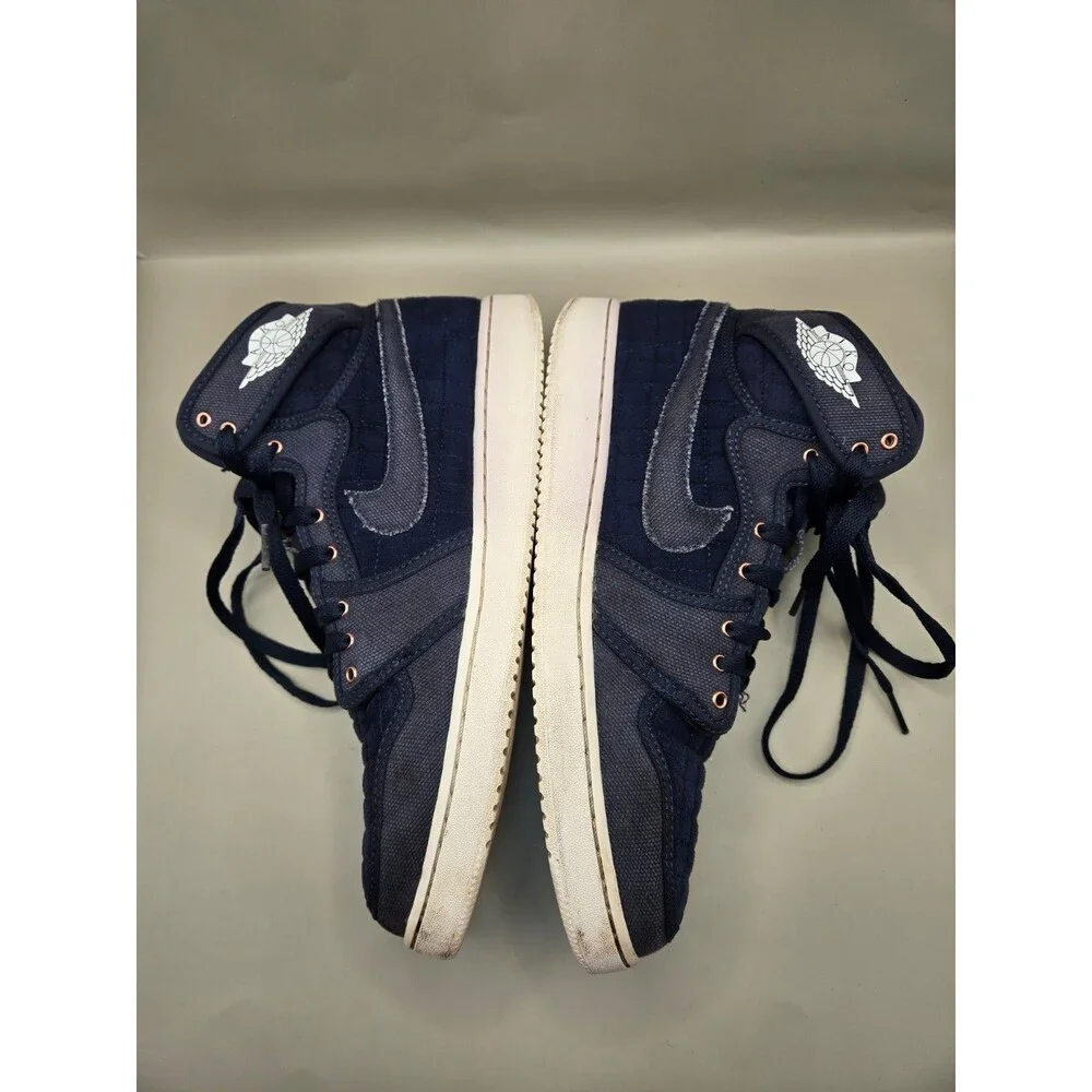 Jordan 1 Retro AJKO Shoes Men's 10 Navy Blue Quilted Canvas Athletic OG Sneakers